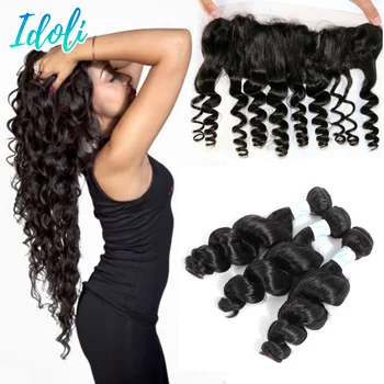 

Idoli Loose Wave Human Hair Bundles With Frontal 13*4 Pre Plucked Lace Frontal Remy Brazilian Loose Wave Bundles With Frontal