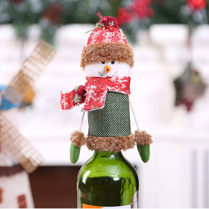 New Christmas Decorations For Home Cartoon Santa Claus Wine Bottle Decoration Elk Snowman Champagne Cloth Wine Bottle Cap#y