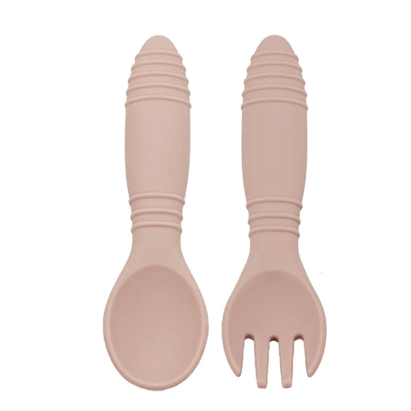 

Children Tableware Baby Dishes Silicone Fork Spoon Feeding Food Dishes BPA Free T5EC