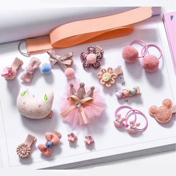 

18pcs Baby Girl Bow Barrettes Kids Hair Accessories Cartoon Mini Decoration Hairpin Infant Clip Headwear Set Crown Cute