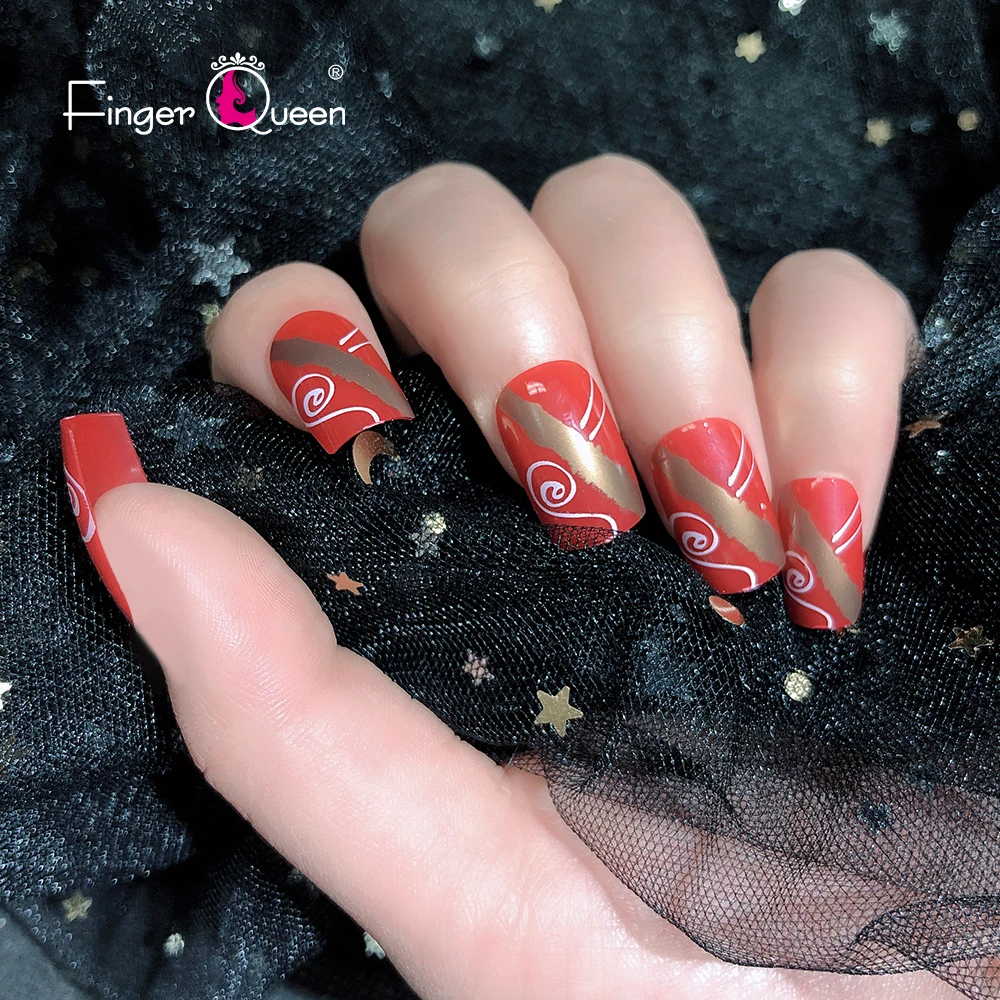 24pcs Box Nail Stickers Red Gold White Halloween Press On Nails Design Man Made Acrylic Short French Exquisite Beauty Cute False Nails Aliexpress