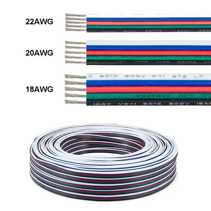 Электрический кабель для ламп RGBW 20 м 5 контактов 22AWG 20AWG 18AWG светодиодный