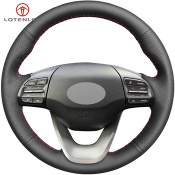 

LQTENLEO Black Artificial Leather DIY Hand-stitched Anti-Slip Car Steering Wheel Cover For Hyundai Kona 2017-2019 i30 2017-2019