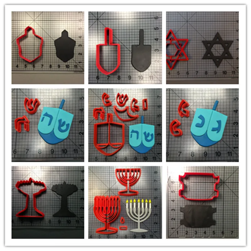 Еврейская Ханука Тора dreidel menorah Звезда Давида 3d печать PLA Пластиковая форма для украшения помадки формочки для печенья набор