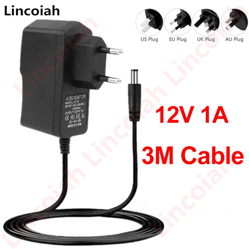 12V 1A DC UK Power Supply - 3 Metre Cable