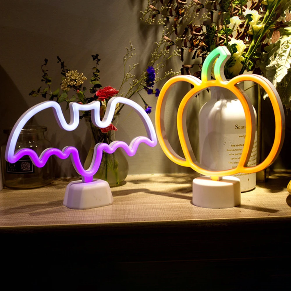 Led Neon Sign Light Colorful Halloween Bat Candy Neon Lamp Holiday Xmas Party Wedding Decor Kids Room Decoration Night Lamp 8