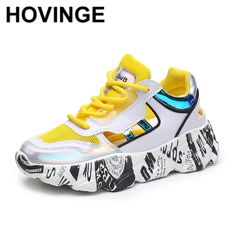 

HOVINGE women summer breathable air mesh sneakers high platform hollow out mix color casual summer shoes woman flat
