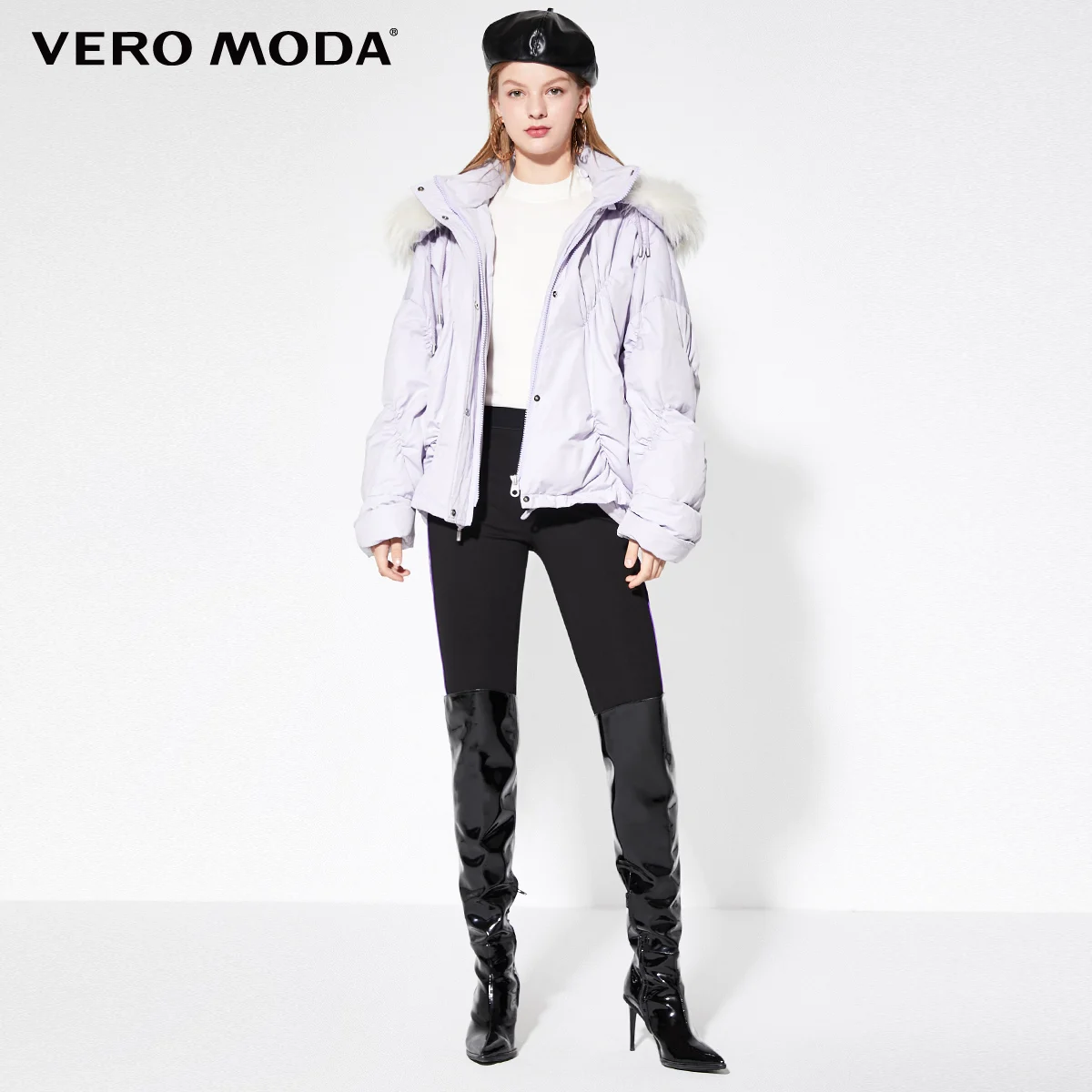 Vero Moda силуэт меховой воротник с капюшоном подол шнурок пуховик | 319423525