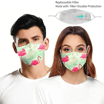 

Animal Flamingo Print Protective Mask Fashion Face Mask pm 2.5 Filter Breathable washable Fabric Dust Mask Masques Men and Women