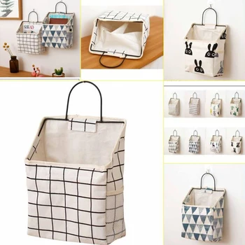 

Desktop storage basket cotton linen belt handle underwear toy box cosmetics book storage box stationery box Wall hanging bag