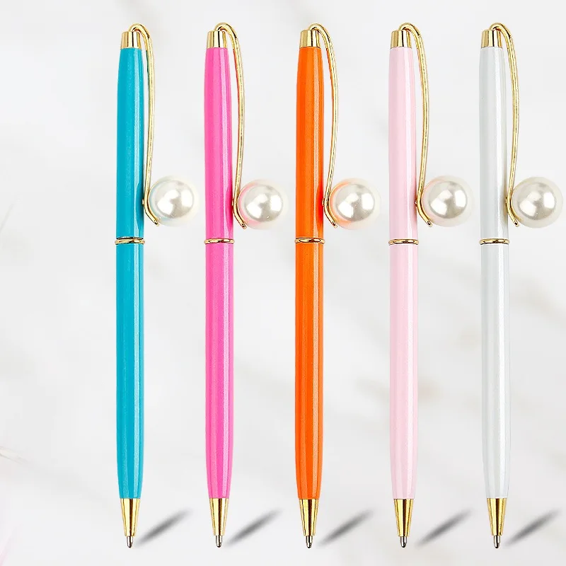 

Fashion New 20pcs Ballpoint Pen Luxury Pearl Ball Pen for Writing Metal Ballpoint Pen Holdercute Stationery Design Girl Gifts