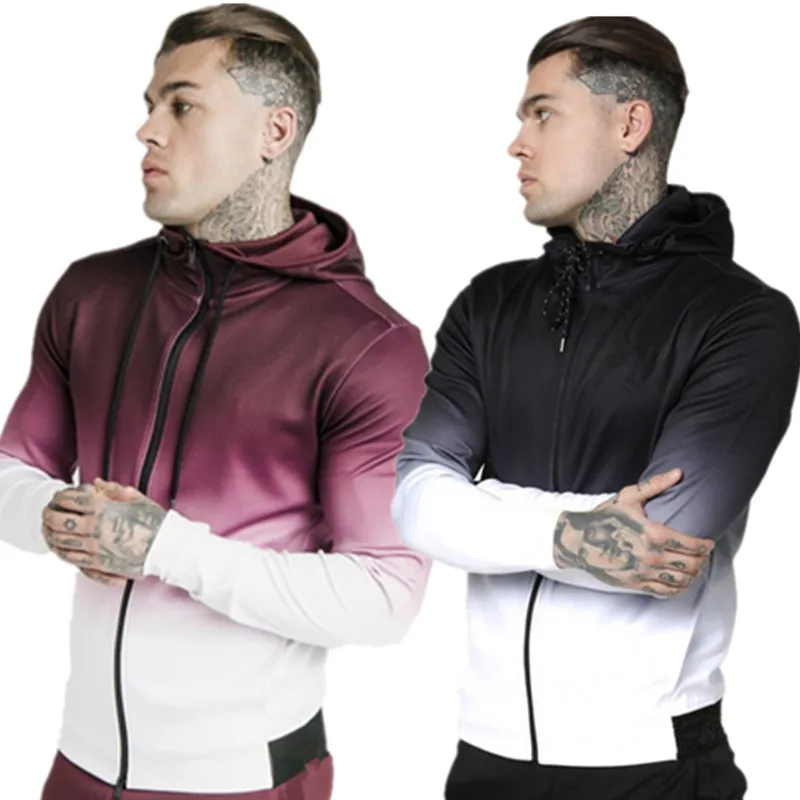 2020 New Autumn Men gradient Hoodies fashion casual male Tops Clothes Bodybuilding Sweatshirt Joggers Long sleeve zipper jacket