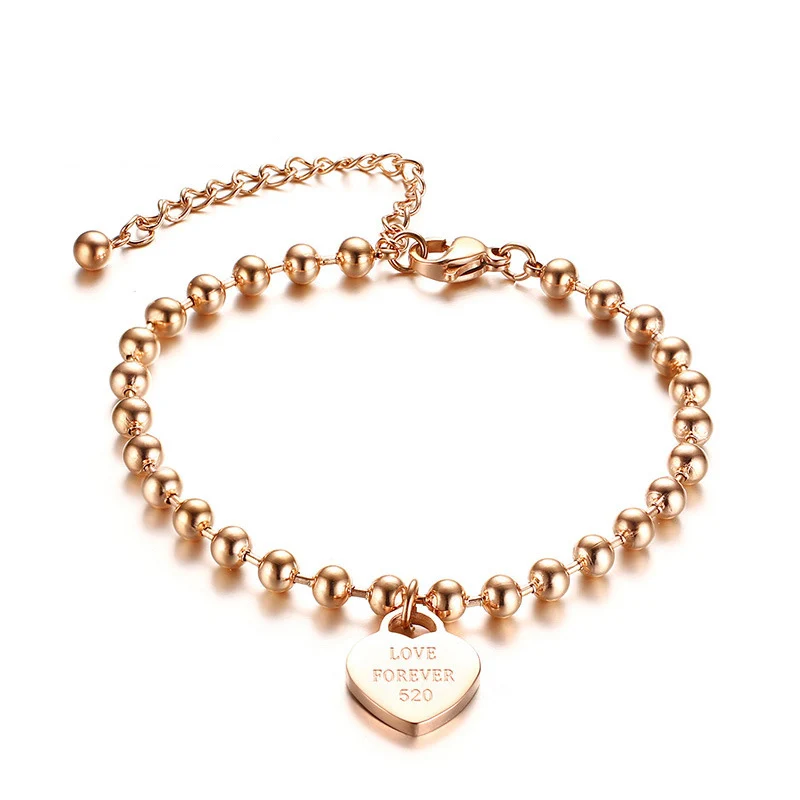 Розовое золото бусины сердце браслет для женщин нержавеющая сталь Подарки Девушка ювелирные изделия аксессуары цепочка шарм браслеты конфессия