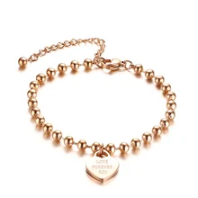 Розовое золото бусины сердце браслет для женщин нержавеющая сталь Подарки Девушка ювелирные изделия аксессуары цепочка шарм браслеты конфессия