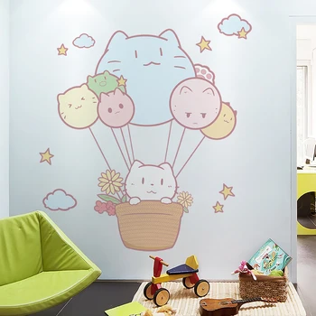 

[shijuekongjian] Cartoon Cats Animals Wall Stickers DIY Balloons Wall Decals for Kids Bedroom Nursery House Decoration