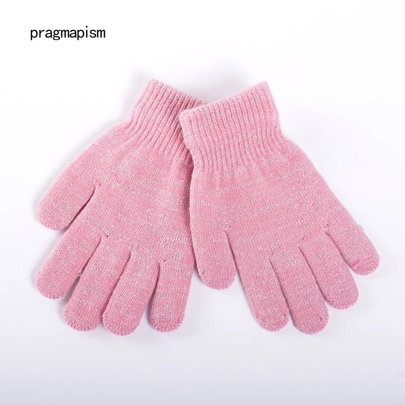 Модные теплые вязаные перчатки для девочек детские осенне зимние с