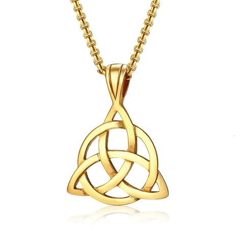 Black Irish Triquetra Knot Pendant Necklace in Stainless Steel whit 24 inch Chain