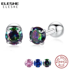 ELESHE, 925 пробы, серебряные серьги для женщин, мистик, огонь, радуга, разноцветные, круглые серьги с цирконием кубической огранки, серебряные ювелирные изделия
