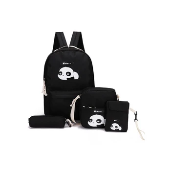 

4pcs/set Canvas Women Backpacks Schoolbag Printing Cute Panda School Bag Backpack For Teenager Girls Rucksack Moclila Sac