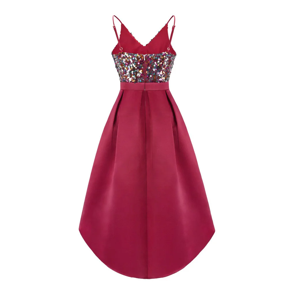 Sexy Prom Dresses Sequined Asymmetrical Deep V-Neck Spaghetti Straps Backless Sparkle Evening Party Gowns Vestidos De Gala 2020