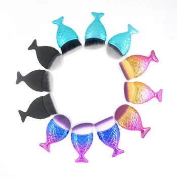 

New 3pcs/set Professional Mermaid Makeup Brush Fish Tail Powder Foundation Cosmetic Brush With Dust-Proof Lids Makeup Tools Kit