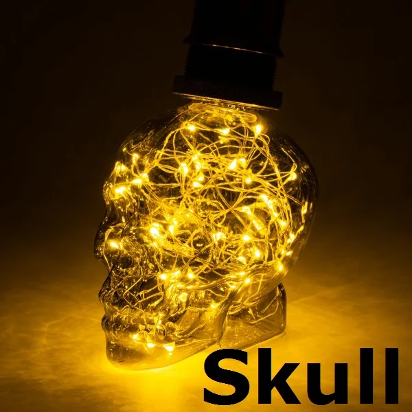 Led Light Bulbs 3D Decoration Bulb A60 Bottle CT G80 G95 G125 ST64 Heart Skull E27 Ampoule Holiday Lights Lamp For Home Decor - Цвет: Skull Warm White