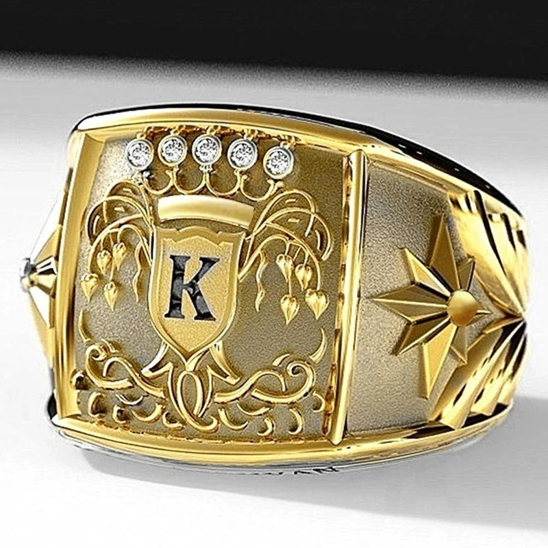 Huitan-Anillo de lujo con letra de Color oro K para hombre, diseño de trofeo, Circonia cúbica brillante, boda, marido, fiesta, regalo de cumpleaños, joyería