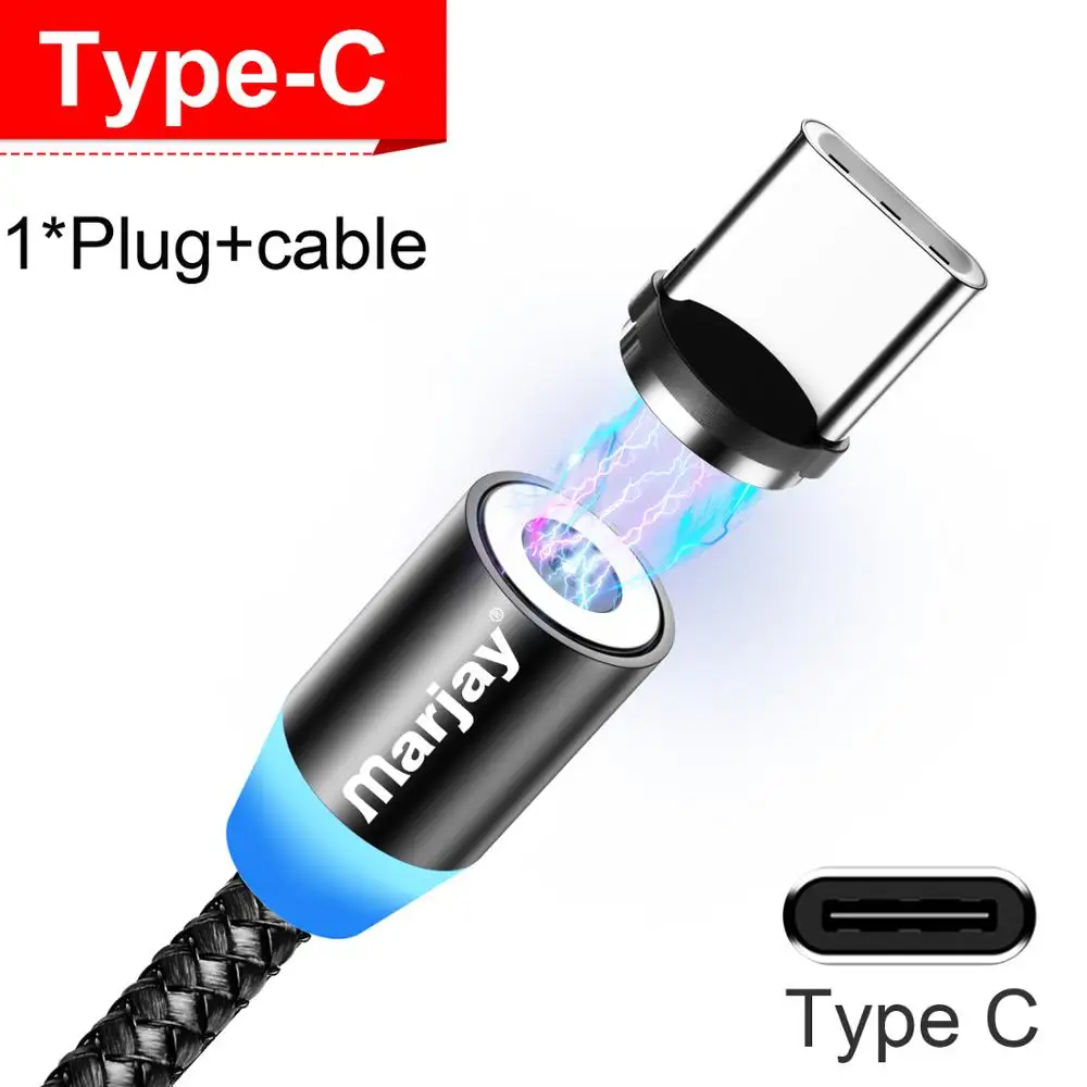 Black For Type C Marjay, магнитная зарядка зарядное устройство, магнитный кабель Micro USB кабель для iPhone, samsung, Android, быстрая зарядка, магнит, usb type-C кабель, шнур для мобильного телефона, провод - Цвет: Black For Type C