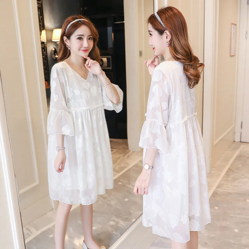

Pregnant Women Fashion V-neck Nursing Dress Mid-length Slimming Dress Nursing Nursing Clothes Large Size Nursing Clothes Spring