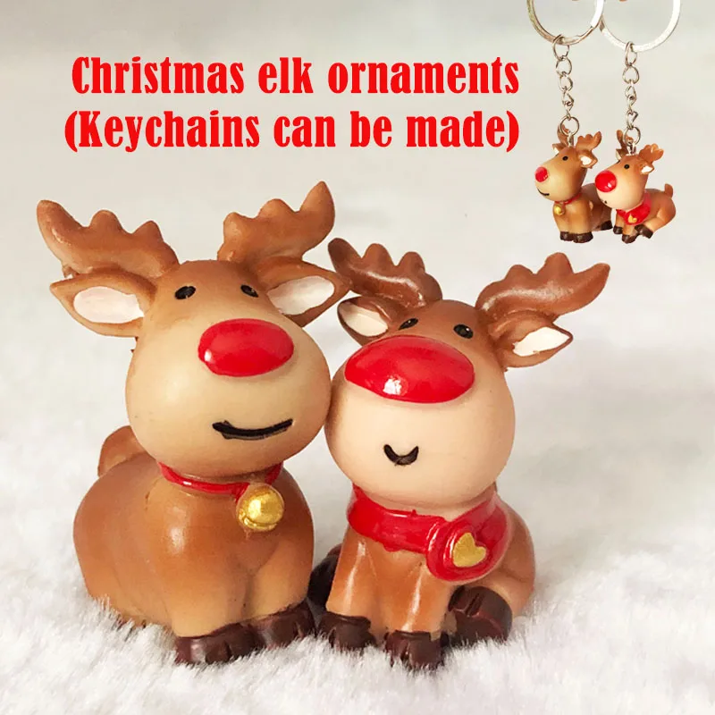 

2pcs/set Christmas elk decoration standing and sitting elk can make key chains Figurines Miniatures Ornament DIY Micro-landscape