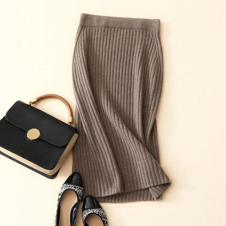 

Ka sana Spring And Autumn New Style Cashmere Wool Knitted Overskirt Women's Mid-length Slim Fit INS Super Fire Slimming Pencil S