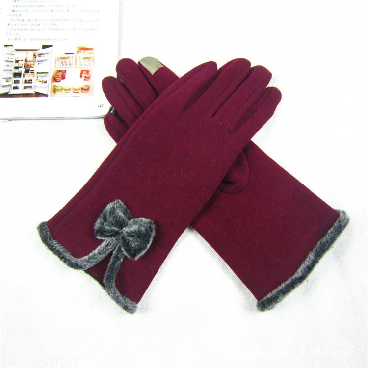 LJCUIYAO женские перчатки с сенсорным экраном новые женские Guantes зимние теплые элегантные лук сращивания теплые перчатки рукавицы из кашемира женские ганты