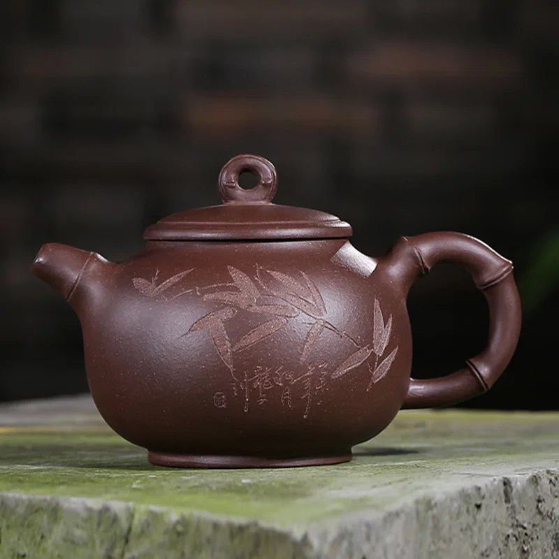 

2408 yixing recommended depict bamboo watch pot of run of mine ore purple clay ceramic tea-pot 230 ml