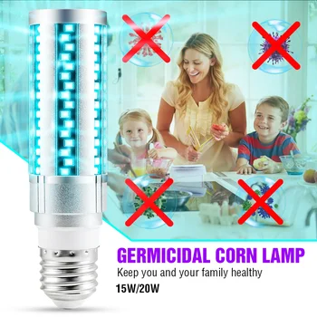 

E27 LED UV Sanitizing Lamp 220V UVC Germicida Light 15W 20W Ultraviolet Disinfection LED Corn Bulb 110V Ozone Sterilizer Lamp
