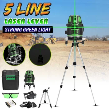 

MUSTOOL 5 Lines Powerful Green Light Laser Level Automatic Self Leveling 360 Vertical Horizontal Tilt Cross Line w/Outdoor Mode