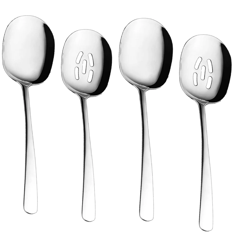 4pcs Large Serving Spoons Set 10'' Stainless Steel Slotted Spoon