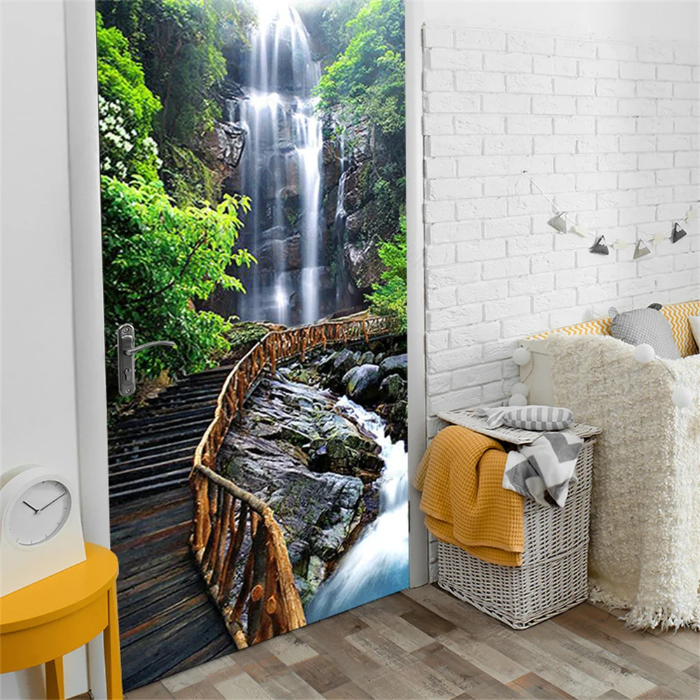 3D Door Mural Zen Bamboo Flowers Wallpaper Stickers Self-Adhesive Wall  Mural Door Stickers Decor Removable Wallpaper Vinyl Wall Stickers