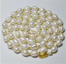Jóias Colar de Pérolas Nova 9-10mm genuine natural arroz branco colar de pérolas Do Mar Do Sul Da China 32 polegadas Livre grátis(China)