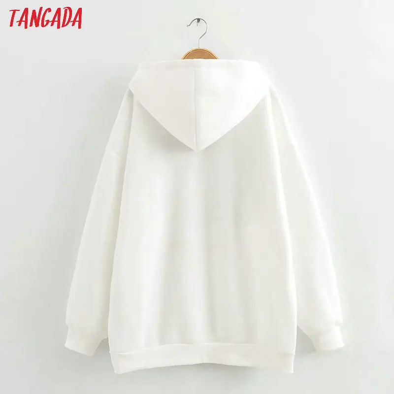 Tangada women charater print white hood sweatshirts oversize long sleeve loose pullovers casual ladies tops 2R02