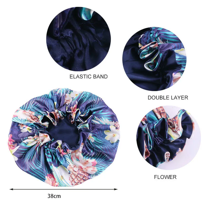 New Double-Sided Reversible Satin Bonnet Hat Large Satin Linned Bonnet Sleep Cap Silky Night Sleep Cover Cap Lady Hair Styling