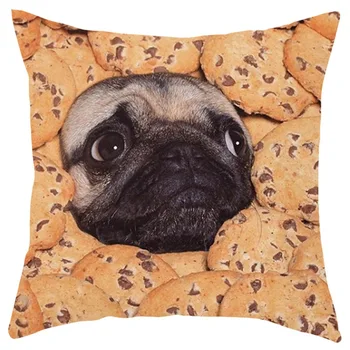 

Cute Pug Dog and Food Decorative Throw Pillow Covers Short Plush Polyester Square Pillow Cover