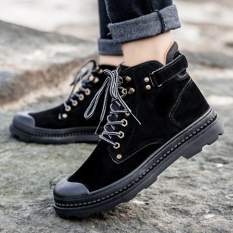 

Fashion Gray Rubber Ankle Boots Buckle Boats *L2 England retro Waterproof Rain Boots Waterproof Flat Shoes Men Black Rainboots