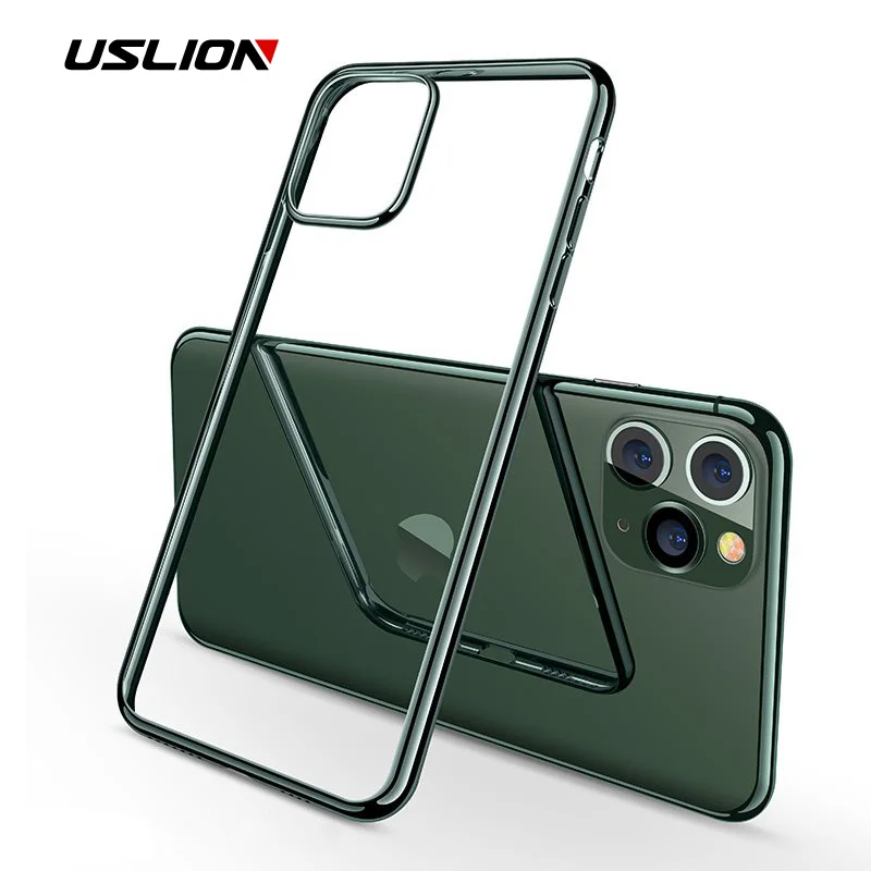 Прозрачный чехол USLION с гальваническим покрытием для iPhone 11 Pro Max, прозрачный чехол для телефона для iPhone XS Max X XR X 8 7 6S Plus, мягкий чехол из ТПУ