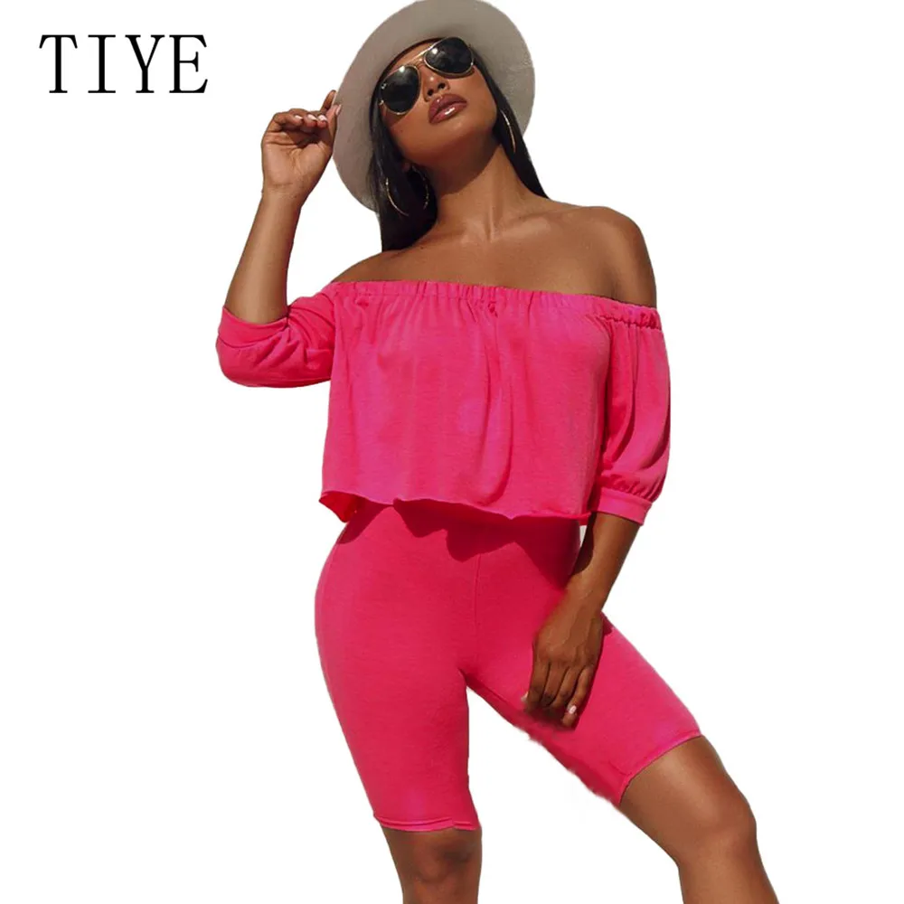 

TIYE Casual Sexy Off Shoulder Two Pieces Sets Crop Top and Skinny Pants Women Clothes Summer Femme High Streetwear Plus Size 3XL