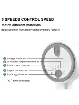 Wireless Portable Electric Food Mixer Hand Blender 5 Speeds High Power Dough Blender Egg Beater Hand Mixer 6