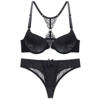 

Top Brand Women's Thong Bra Set Push Up Front Closed Lingerie Set Lace Bra And Panty Set Embroidery Sexy Underwear Set Femme