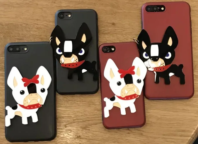 4 colors Cute Dog Case for iphone 6 6s 7 7plus 6plus TPU Bulldog 3D protective shell Acrylic fight pattern skin Pet back cover |