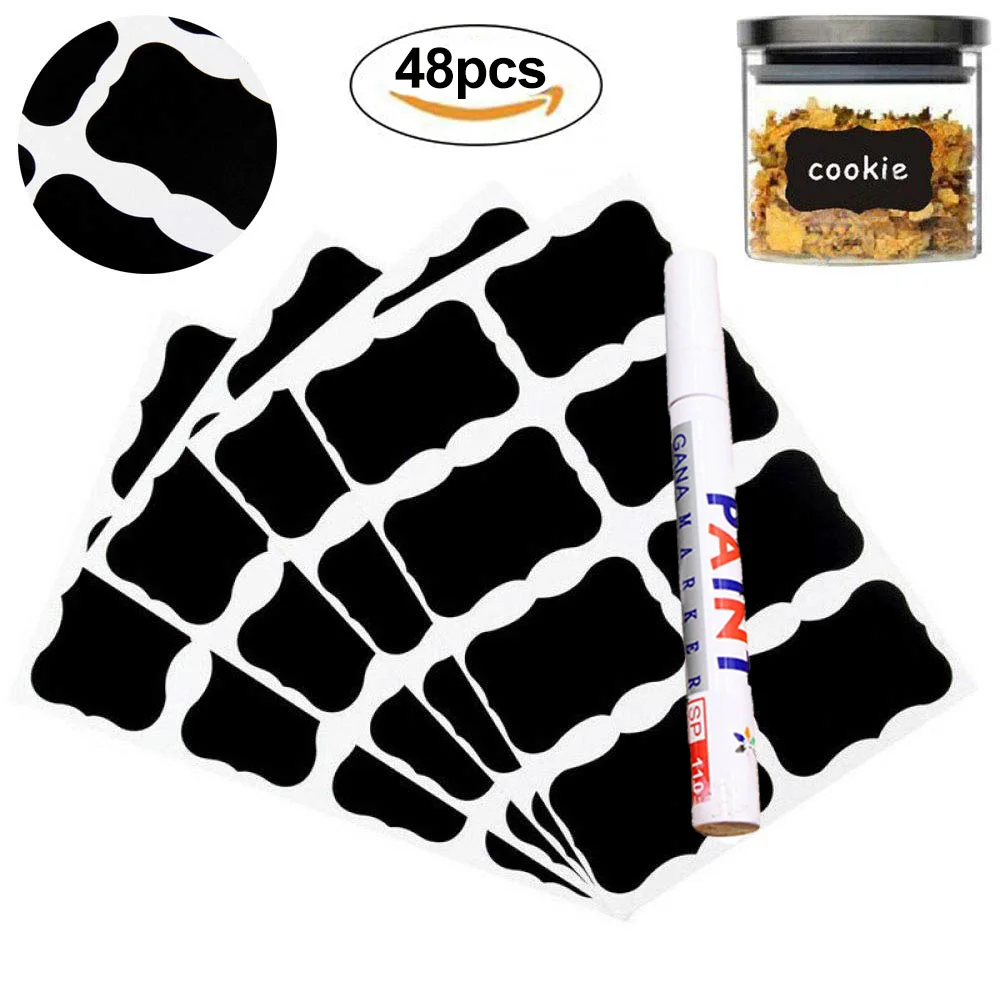 

48/80pcs Removable Jar Sticker Labels Cupboard Organizer Stickers With Pen Adhesive Chalkboard Labels Decal Tags Jar Canisters