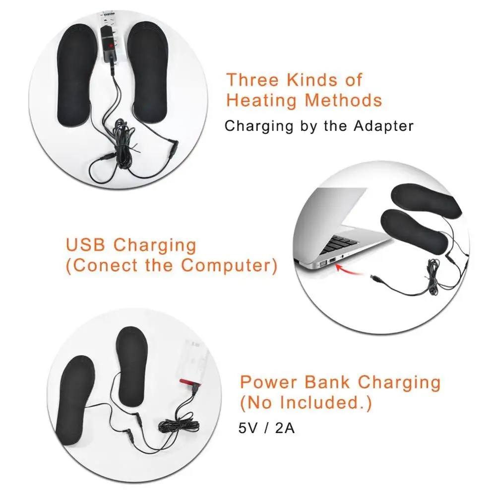 1 пара USB стельки с подогревом для ног согревающие теплые носки зимние уличные