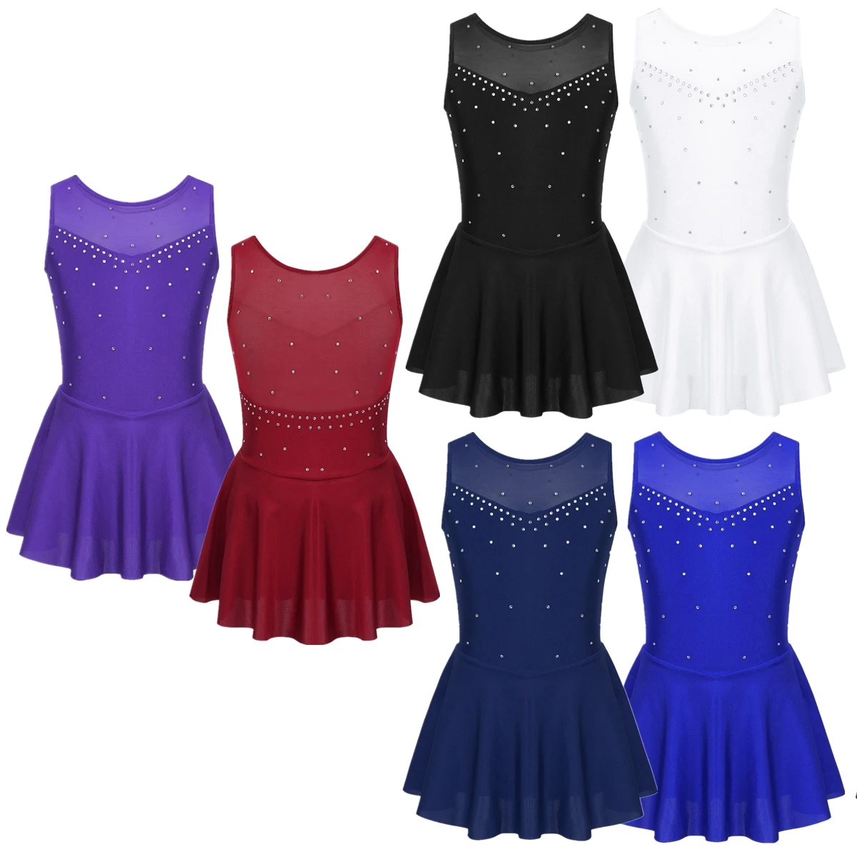 Girls Kids Soft Wear Ballet Figure Skating Dance Dress Sleeve Less Solid Color Sequins A-line Dress for Dance Warm-up Practicing ballet dress girls dance costumes